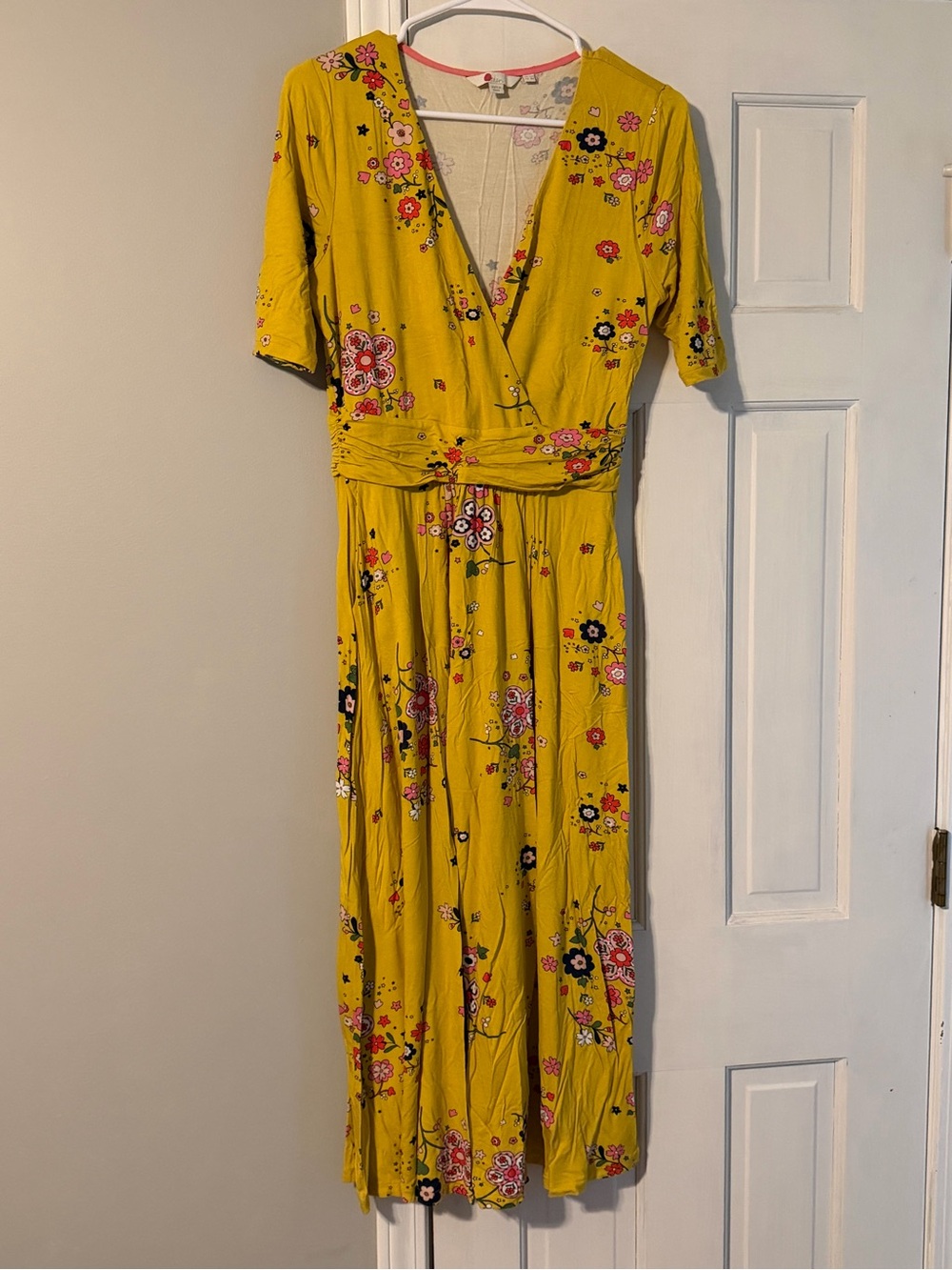 Boden Floral faux Wrap Midi Dress in Mustard Yellow
